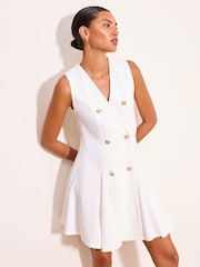 Lipsy White Sleeveless Military Button Mini Dress - Image 1 of 4