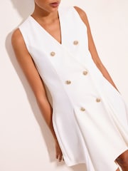 Lipsy White Sleeveless Military Button Mini Dress - Image 3 of 4