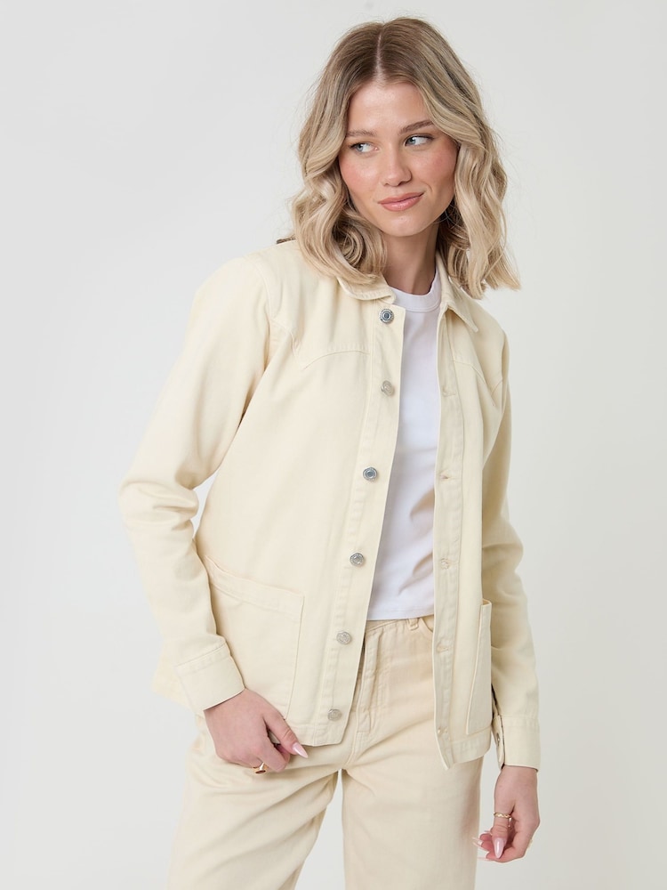Threadbare Cream Belted Denim Jacket - Image 1 of 6