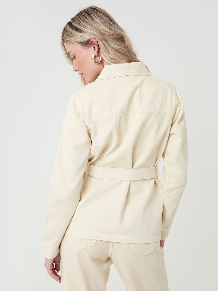 Threadbare Cream Belted Denim Jacket - Image 2 of 6
