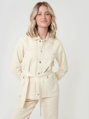 Threadbare Cream Belted Denim Jacket - Image 4 of 6