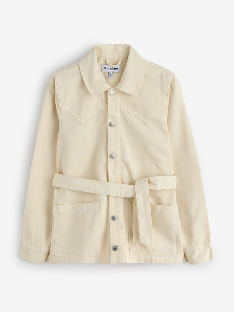 Threadbare Cream Belted Denim Jacket - Image 6 of 6