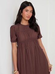 Threadbare Brown Ruched Drawstring Puff Sleeve Midi Dress - Image 4 of 4