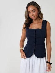 Threadbare Blue Square Neck Tailored Waistcoat - Image 2 of 5
