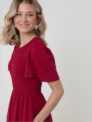 Threadbare Red Cotton Jersey Shirred Bodice Midi Dress - Image 4 of 4
