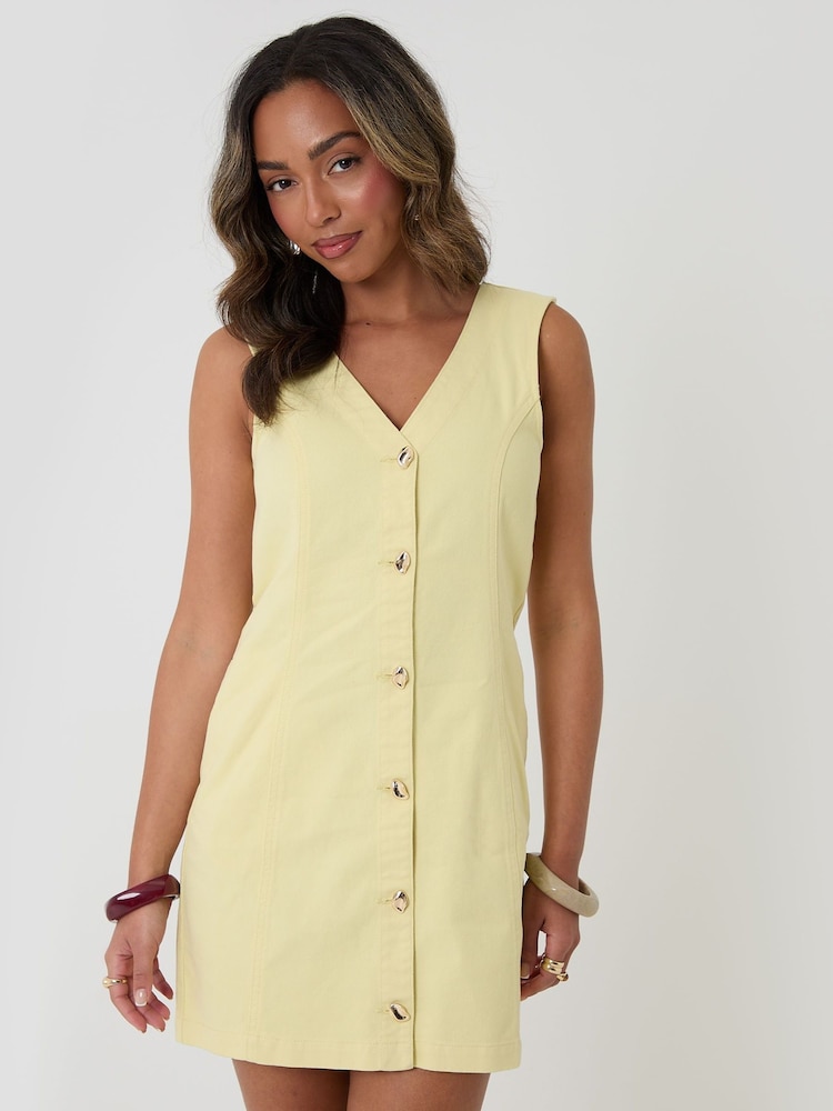 Threadbare Denim V-Neck Mini Pinafore Dress - Larawan 1 ng 5