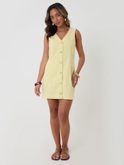 Threadbare Denim V-Neck Mini Pinafore Dress - Larawan 3 ng 5