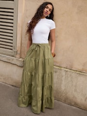 Threadbare Green Cotton Tiered Maxi Skirt - Image 1 of 5