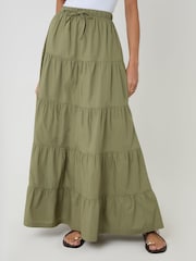 Threadbare Green Cotton Tiered Maxi Skirt - Image 3 of 5