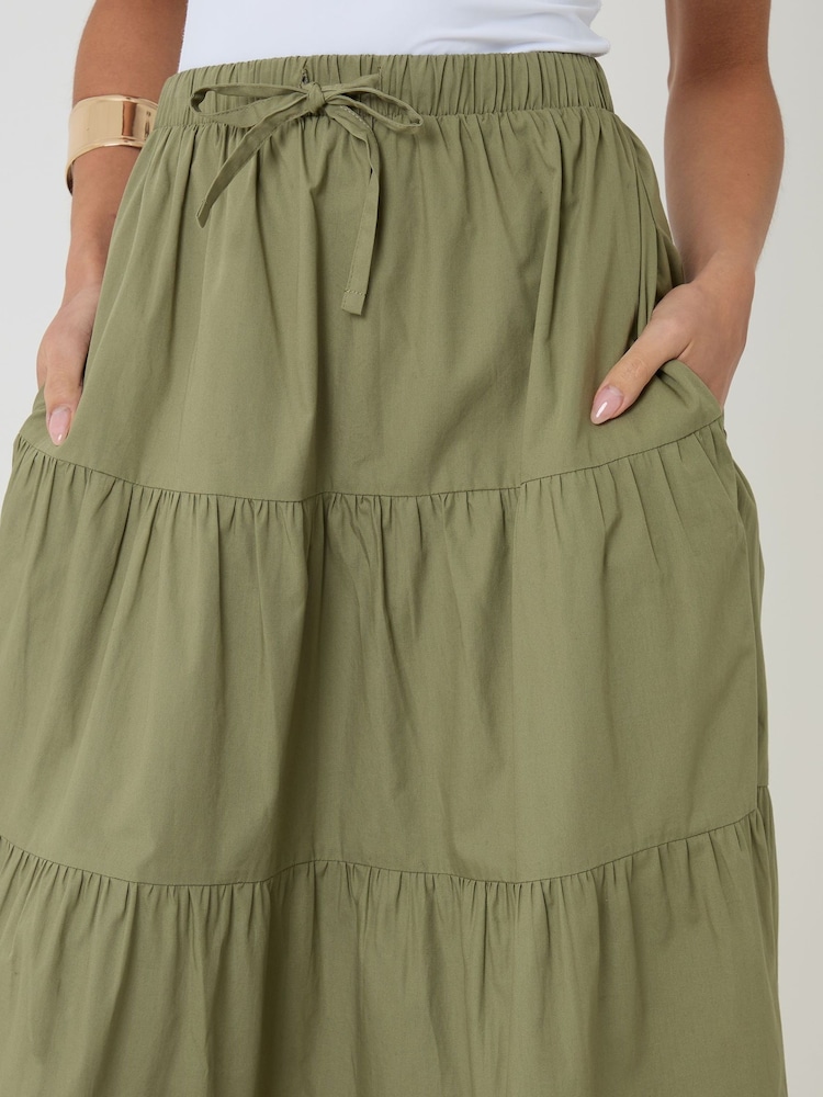 Threadbare Green Cotton Tiered Maxi Skirt - Image 4 of 4
