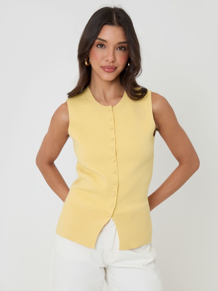 Threadbare Yellow Crew Neck Compact Knit Vest - Image 1 of 4