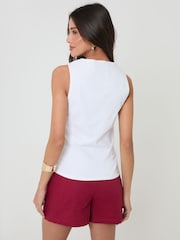 Threadbare White Scoop Neck Longline Linen Blend Waistcoat - Image 3 of 5