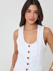 Threadbare White Scoop Neck Longline Linen Blend Waistcoat - Image 5 of 5