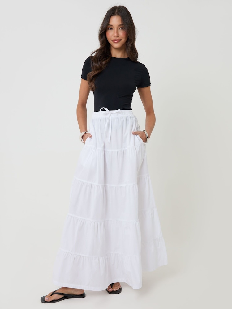 Threadbare White Cotton Tiered Maxi Skirt - Image 1 of 5