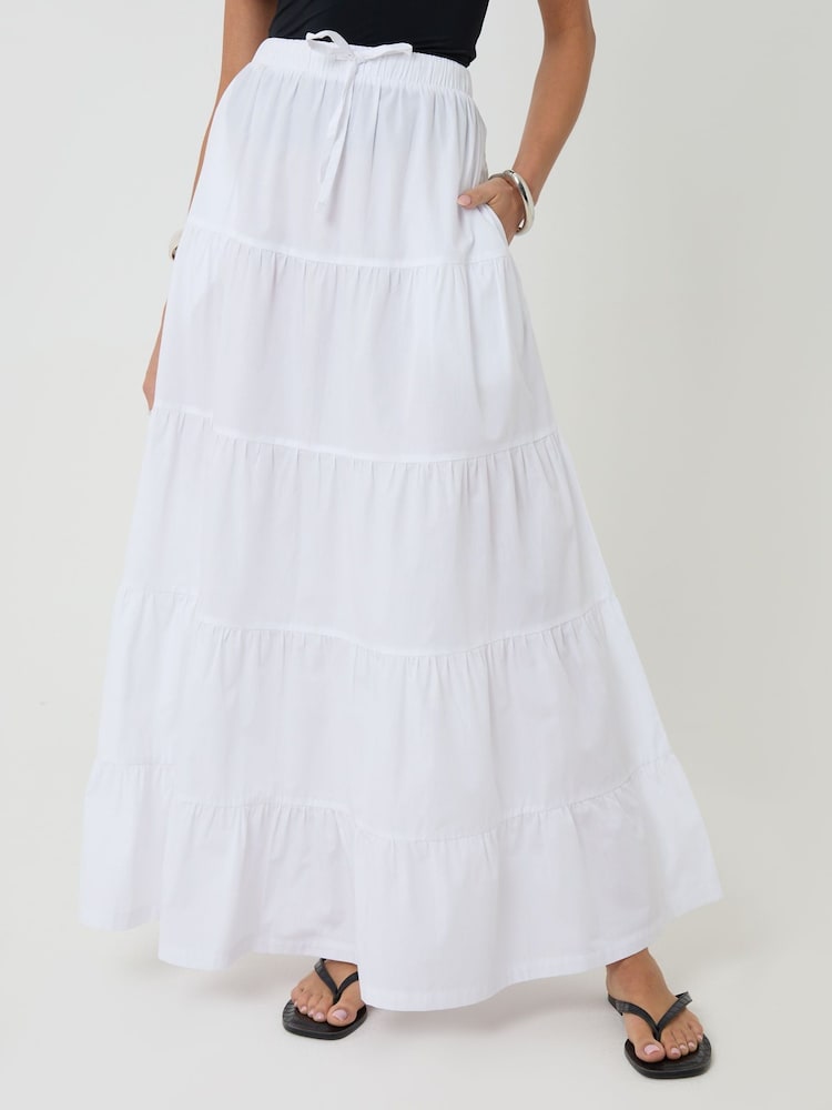 Threadbare White Cotton Tiered Maxi Skirt - Image 2 of 5