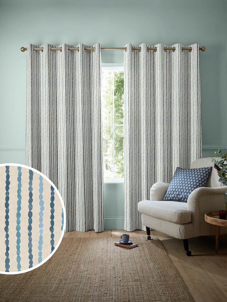 Emily Bond Blue Moroccan Stripe Made to Measure Curtains - Image 1 of 9 Emily Bond Blue Moroccan Stripe Made to Measure Curtains - Image 1 of 9