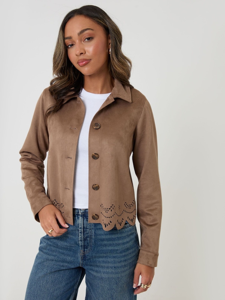 Threadbare Faux Suede Broderie Cropped Jacket - 圖片 1/4