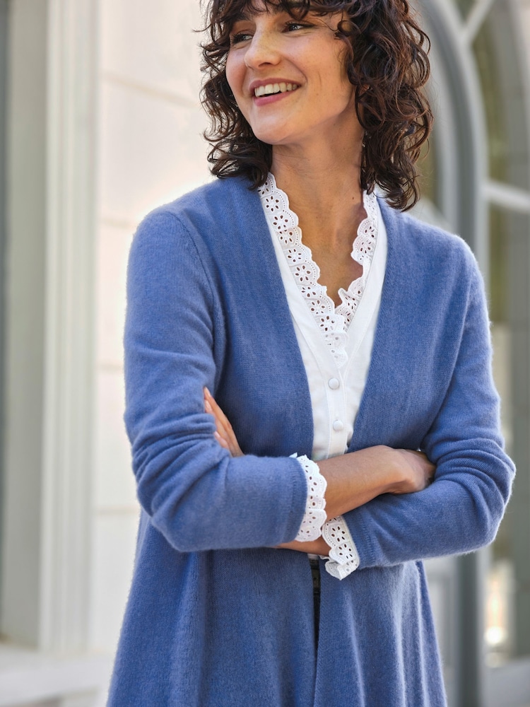 Pure Collection Blue Gassato Swing Long Sleeve Cardigan - Image 3 of 3 Pure Collection Blue Gassato Swing Long Sleeve Cardigan - Image 3 of 3