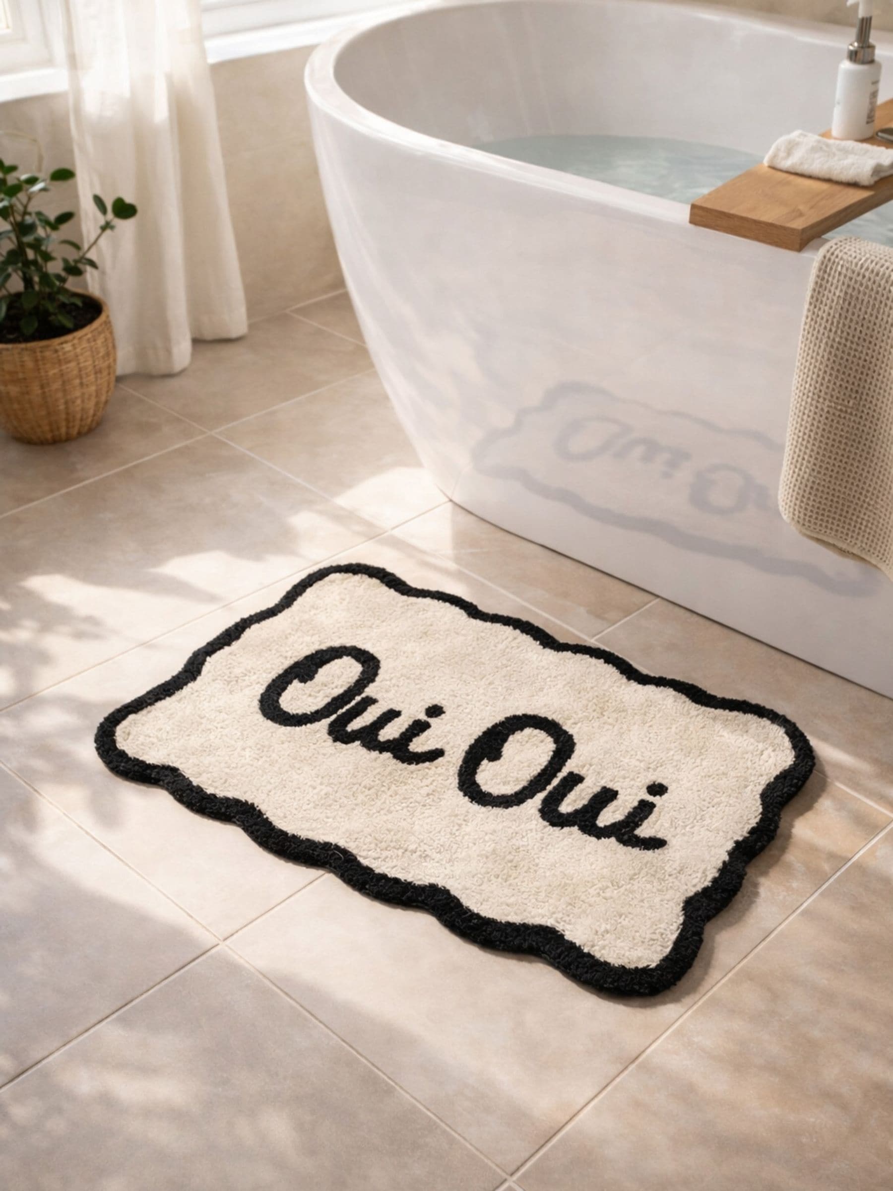 Mooky Mats Unisex Black/Cream Oui Slogan Bath Mat