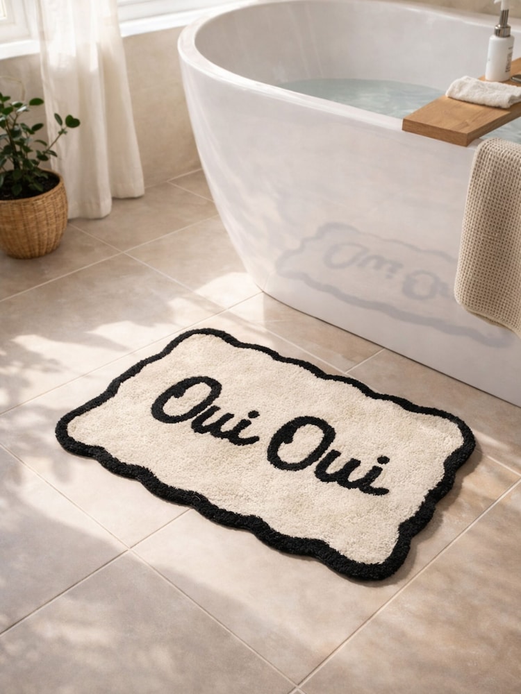 Mooky Mats Black/Cream Oui Slogan Bath Mat - Image 1 of 4 Mooky Mats Black/Cream Oui Slogan Bath Mat - Image 1 of 4