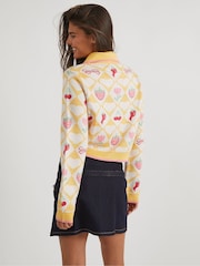 Skinnydip Yellow Floral Diamond Knitted Cardigan - Image 2 of 3