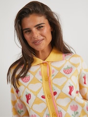 Skinnydip Yellow Floral Diamond Knitted Cardigan - Image 3 of 3