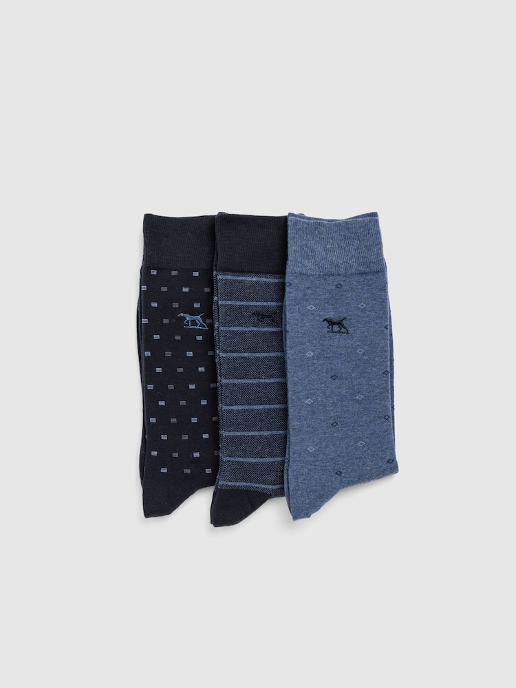 Rodd & Gunn Blue Seacliff Multi Sock 3 Pack - Image 1 of 2 Rodd & Gunn Blue Seacliff Multi Sock 3 Pack - Image 1 of 2