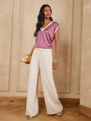 Love & Roses Mauve Purple V-Neck Satin Front Jersey T-Shirt - Image 3 of 4