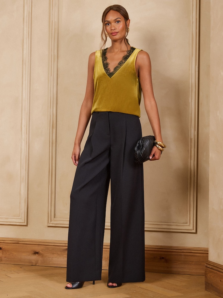 Love & Roses Mustard Yellow Velvet Lace Trim Vest - Image 2 of 4