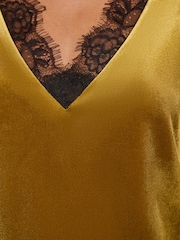 Love & Roses Mustard Yellow Velvet Lace Trim Vest - Image 4 of 4