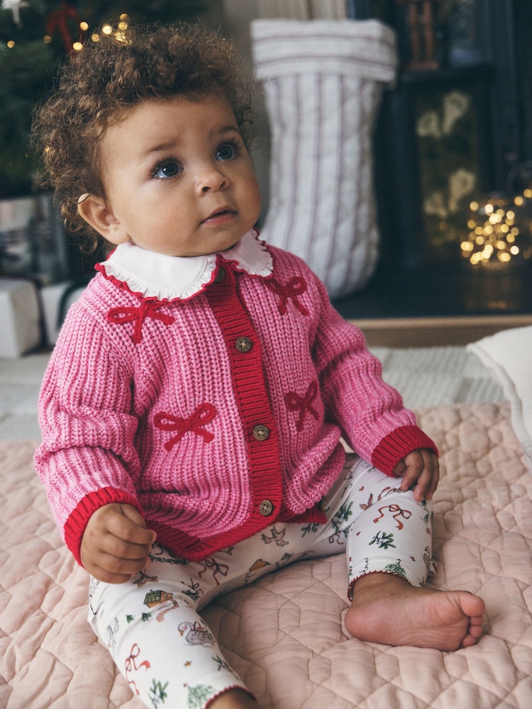 Pink and Red My First Christmas Baby Cardigan (0-18mths) - Image 2 of 10 Pink and Red My First Christmas Baby Cardigan (0-18mths) - Image 2 of 10