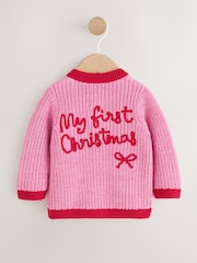 Pink and Red My First Christmas Baby Cardigan (0-18mths) - Image 5 of 10