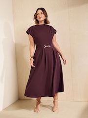 Friends Like These Burgundy Red Curve Hardware Detail Workwear Midi Dress - Image 1 of 5