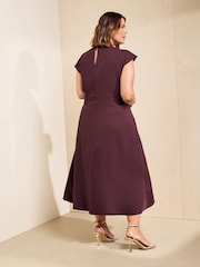 Friends Like These Burgundy Red Curve Hardware Detail Workwear Midi Dress - Image 5 of 5