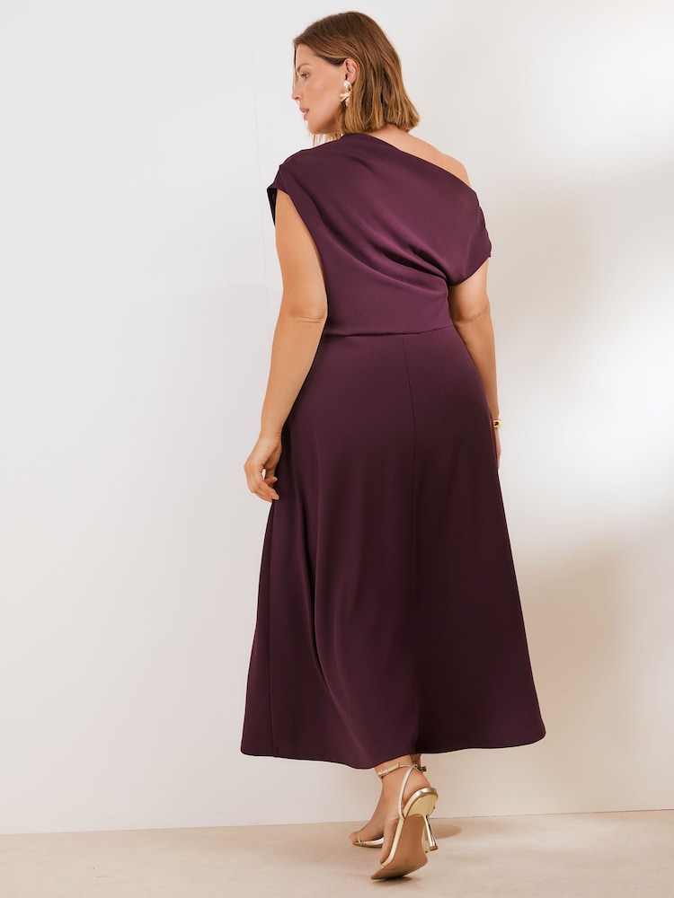 Friends Like These Aubergine Purple Curve Draped One Shoulder Midi Dress - Image 4 of 4 Friends Like These Aubergine Purple Curve Draped One Shoulder Midi Dress - Image 4 of 4