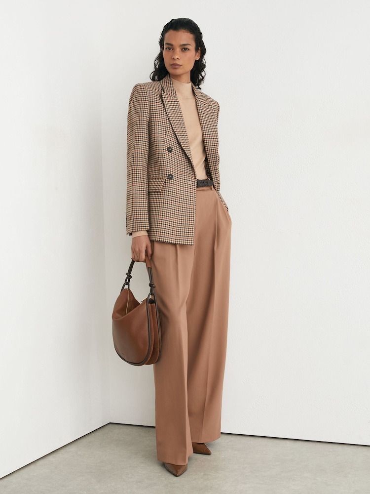 Reiss Neutral Check Willow Tall Wool Houndstooth-Check Double-Breasted Blazer - Image 1 of 8 Reiss Neutral Check Willow Tall Wool Houndstooth-Check Double-Breasted Blazer - Image 1 of 8