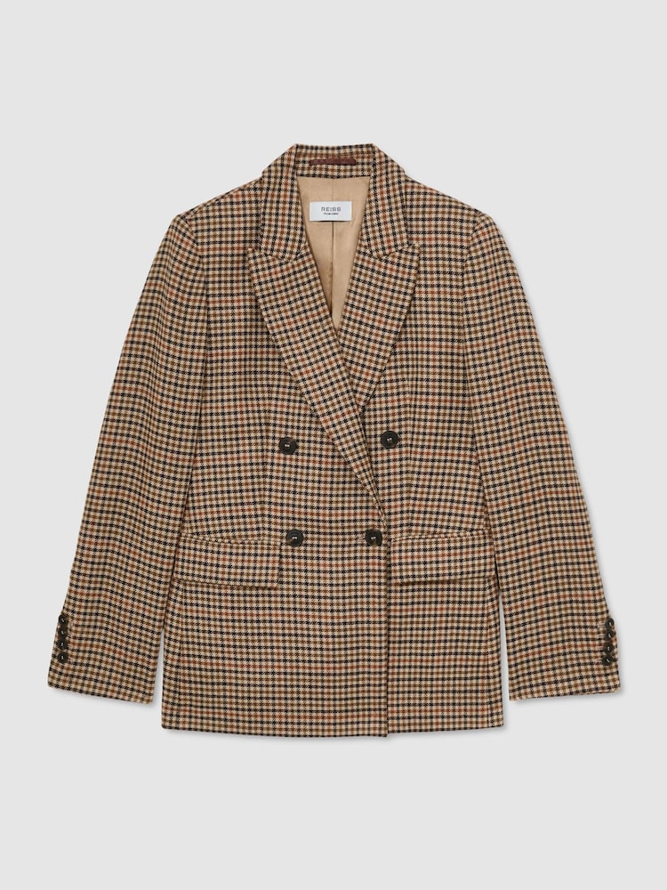 Reiss Neutral Check Willow Tall Wool Houndstooth-Check Double-Breasted Blazer - Image 2 of 8 Reiss Neutral Check Willow Tall Wool Houndstooth-Check Double-Breasted Blazer - Image 2 of 8