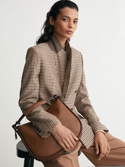 Reiss Neutral Check Willow Tall Wool Houndstooth-Check Double-Breasted Blazer - Image 3 of 8