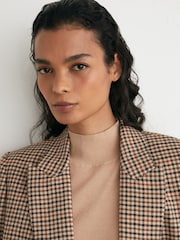 Reiss Neutral Check Willow Tall Wool Houndstooth-Check Double-Breasted Blazer - Image 4 of 8