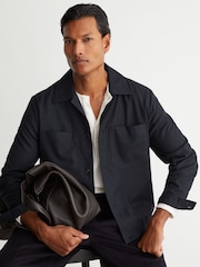Reiss Navy Penge Brushed Twin-Pocket Overshirt with Wool - Image 1 of 8