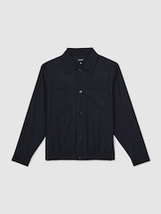 Reiss Navy Penge Brushed Twin-Pocket Overshirt with Wool - Image 2 of 8