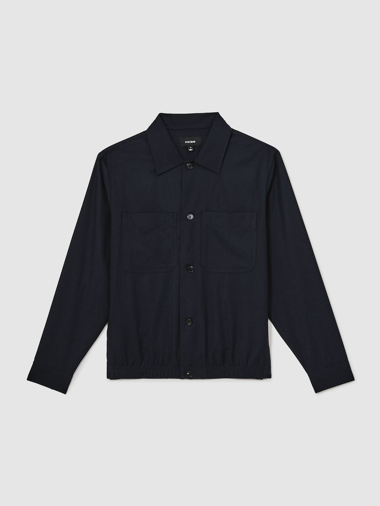 Reiss Navy Penge Brushed Twin-Pocket Overshirt with Wool - Image 2 of 8 Reiss Navy Penge Brushed Twin-Pocket Overshirt with Wool - Image 2 of 8