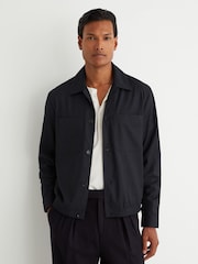 Reiss Navy Penge Brushed Twin-Pocket Overshirt with Wool - Image 3 of 8