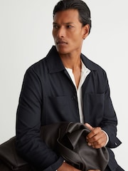 Reiss Navy Penge Brushed Twin-Pocket Overshirt with Wool - Image 7 of 8
