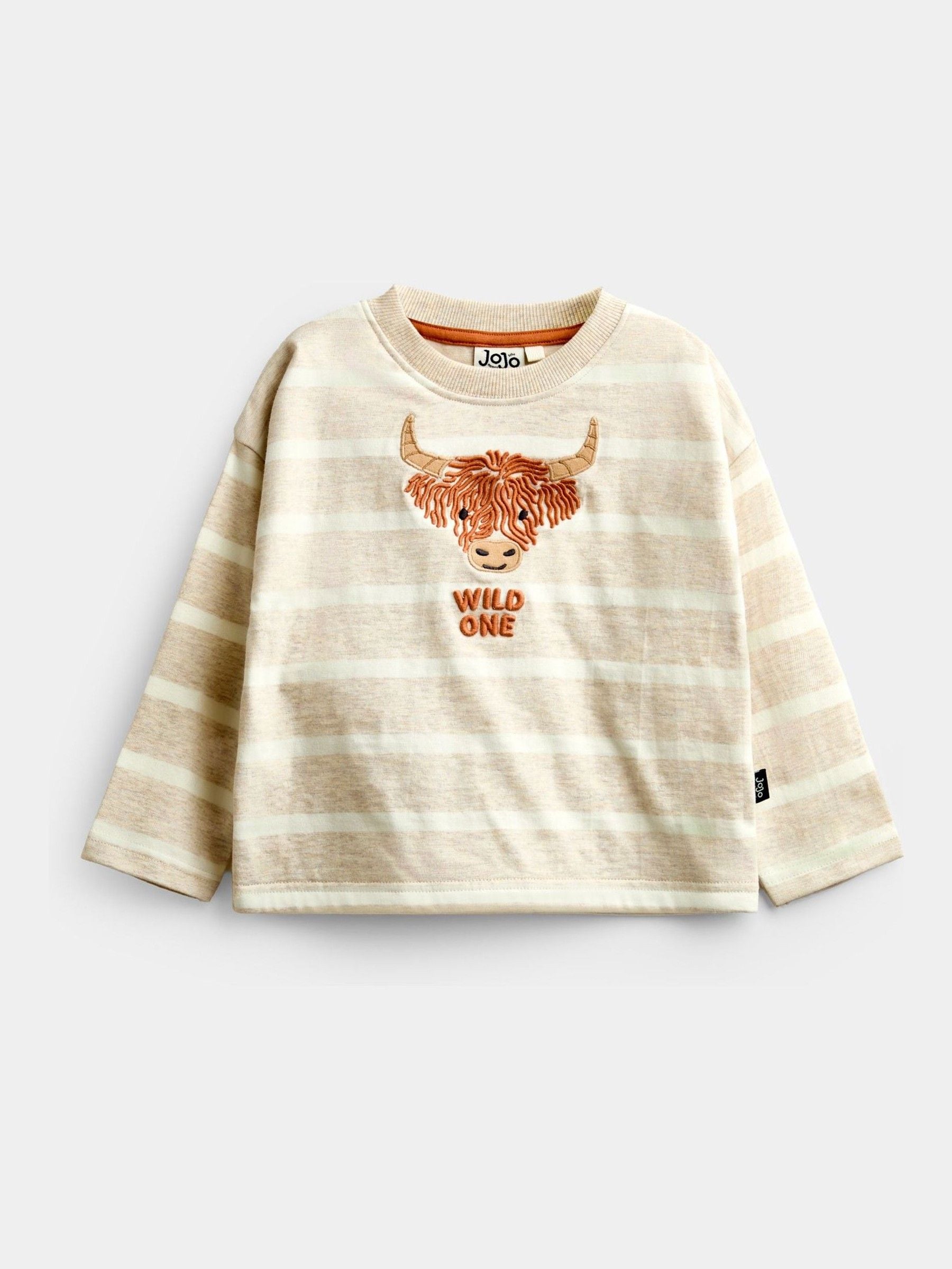 Jojo Maman Bébé Natural Highland Cow Embroidered Top