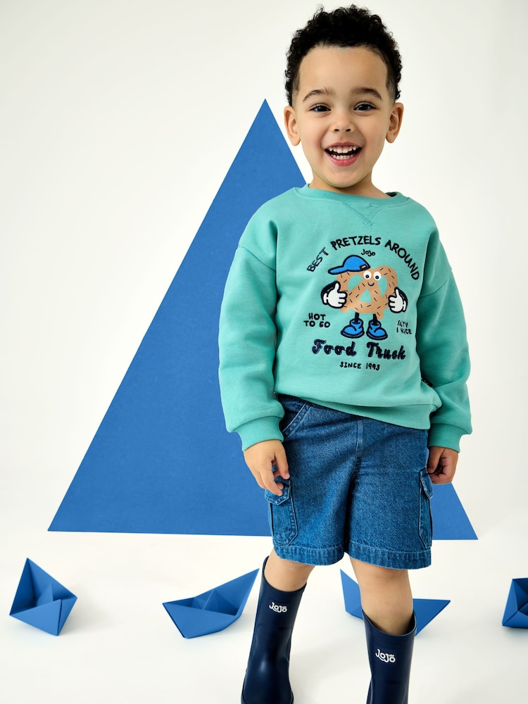 JoJo Maman Bébé Green Pretzel Appliqué Sweatshirt - Image 1 of 5 JoJo Maman Bébé Green Pretzel Appliqué Sweatshirt - Image 1 of 5