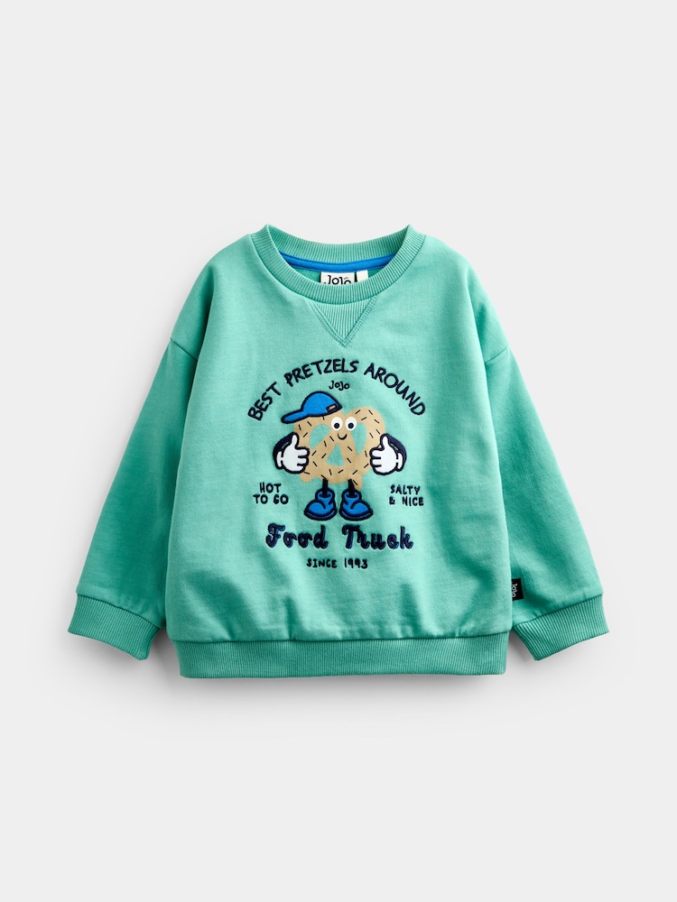 JoJo Maman Bébé Green Pretzel Appliqué Sweatshirt - Image 2 of 5 JoJo Maman Bébé Green Pretzel Appliqué Sweatshirt - Image 2 of 5