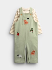JoJo Maman Bébé Sage Green Cross Stitch Farm Dungaree Set - Image 1 of 6