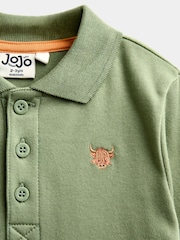JoJo Maman Bébé Green & Natural Highland Cow 2-Pack Polo Shirts - Image 6 of 9