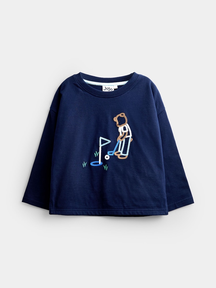 JoJo Maman Bébé Navy Blue Golf Embroidered Top - Image 1 of 4